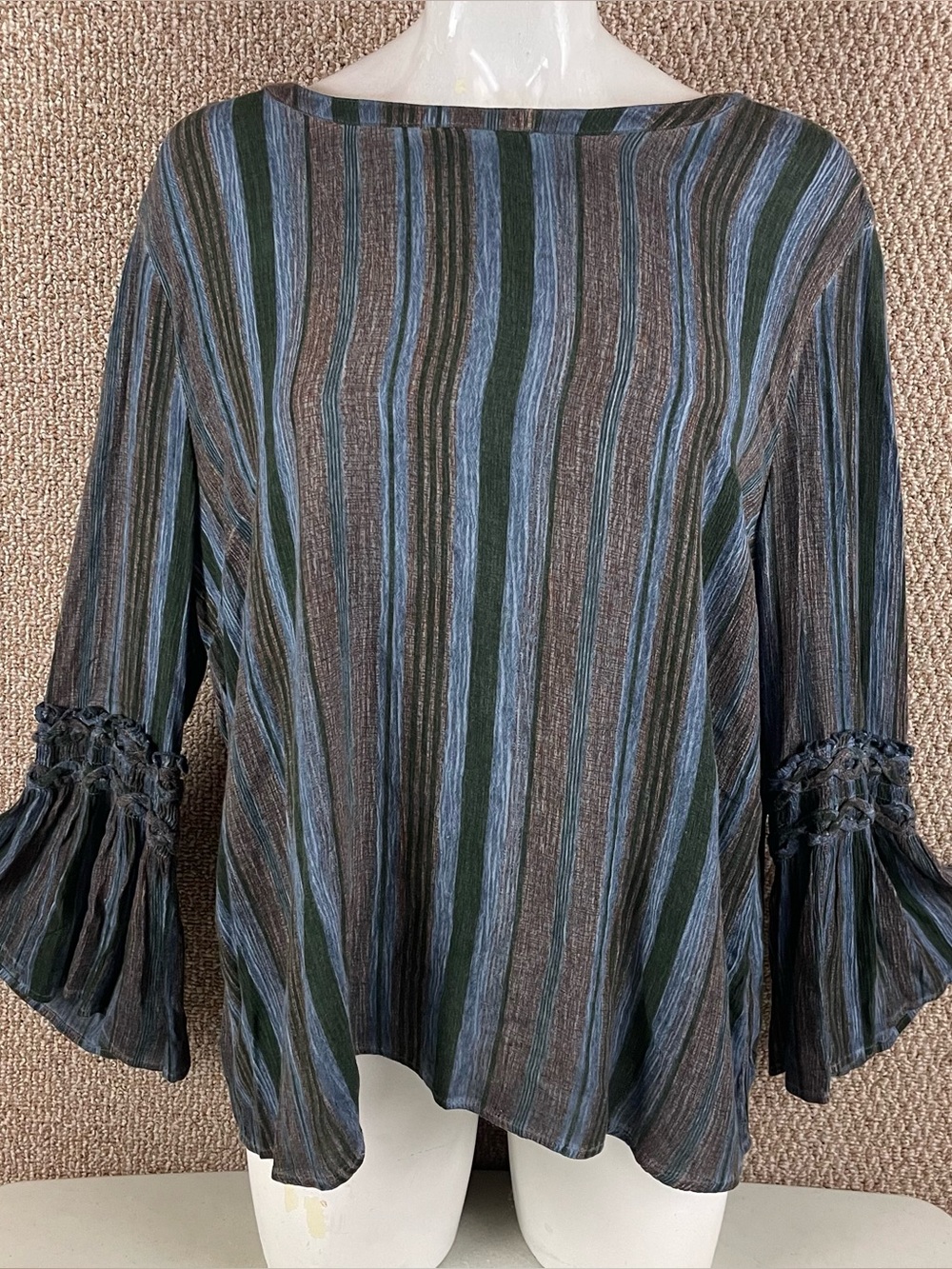 Scully Top Women's Large Bell Sleeves Boho Western Ranch Peasant Cowgirl D25